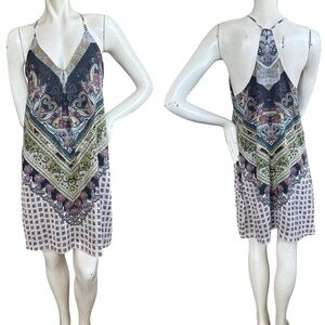Alice + Olivia Silk Blend Sleeveless Racerback Flowy Boho Print Mini Dress Large